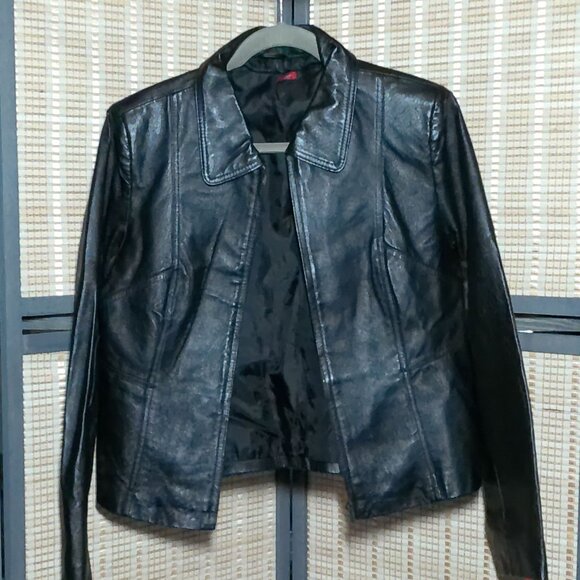 Large Black Leather Pig Skin Jacket - Picture 1 of 6